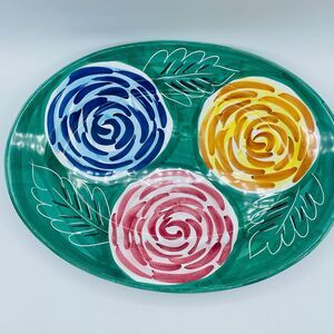15" Oval Floral Swirls Design Platter Hand Painted Exclusively Pier One 1  ITALY